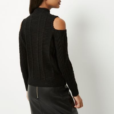 Black cold shoulder cable knit jumper
